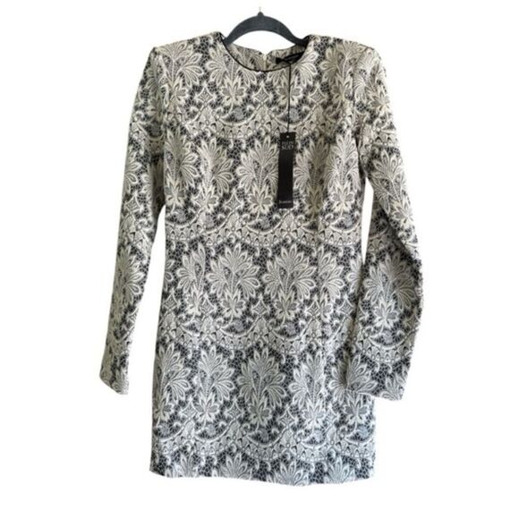 Plein Sud Brocade Mini Dress NWT FR42 US10 Black Gray White Made in Italy - Picture 2 of 13